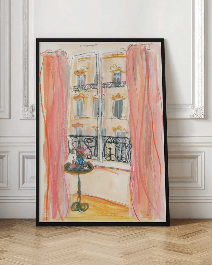 Paris Window View Illustration - Stretched Canvas Poster or Fine Art Print