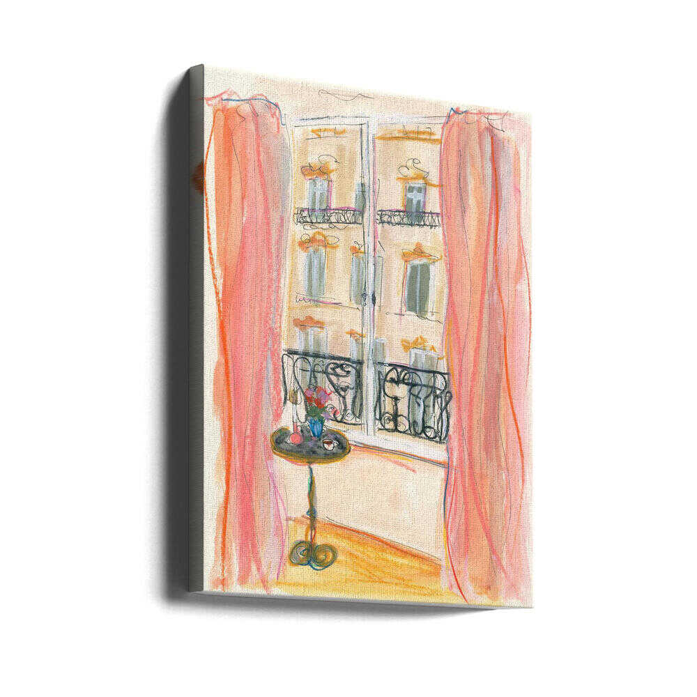Paris Window View Illustration - Stretched Canvas Poster or Fine Art Print