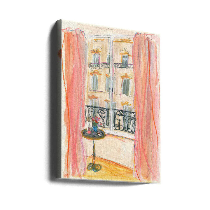 Paris Window View Illustration - Stretched Canvas Poster or Fine Art Print