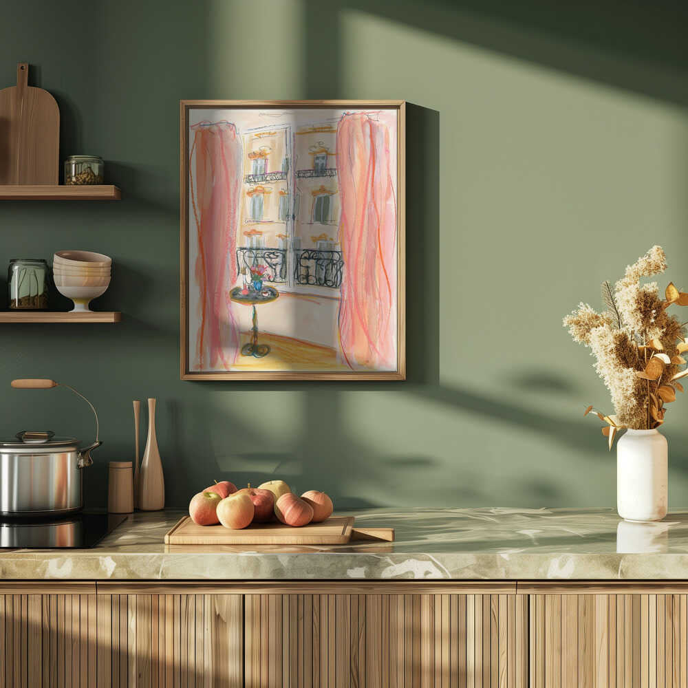 Paris Window View Illustration - Stretched Canvas Poster or Fine Art Print