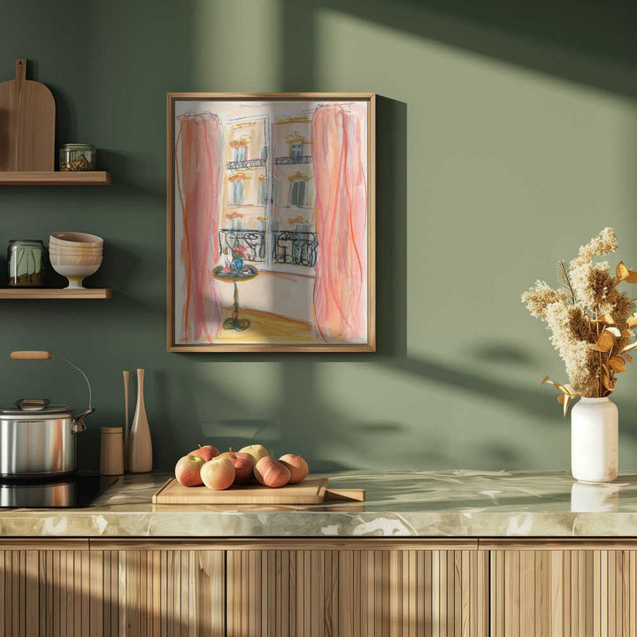 Paris Window View Illustration - Stretched Canvas Poster or Fine Art Print
