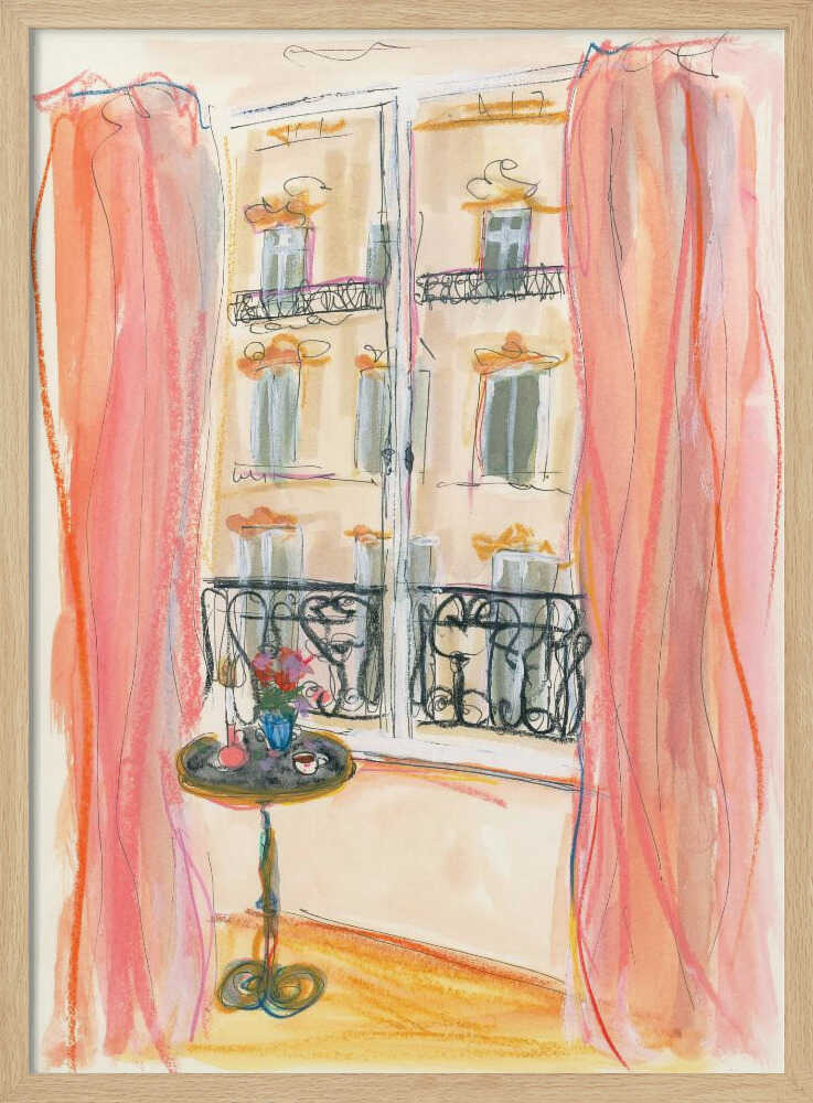 Paris Window View Illustration - Stretched Canvas Poster or Fine Art Print