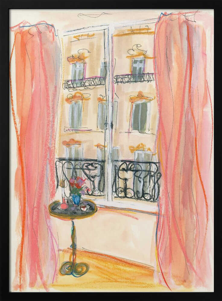 Paris Window View Illustration - Stretched Canvas Poster or Fine Art Print