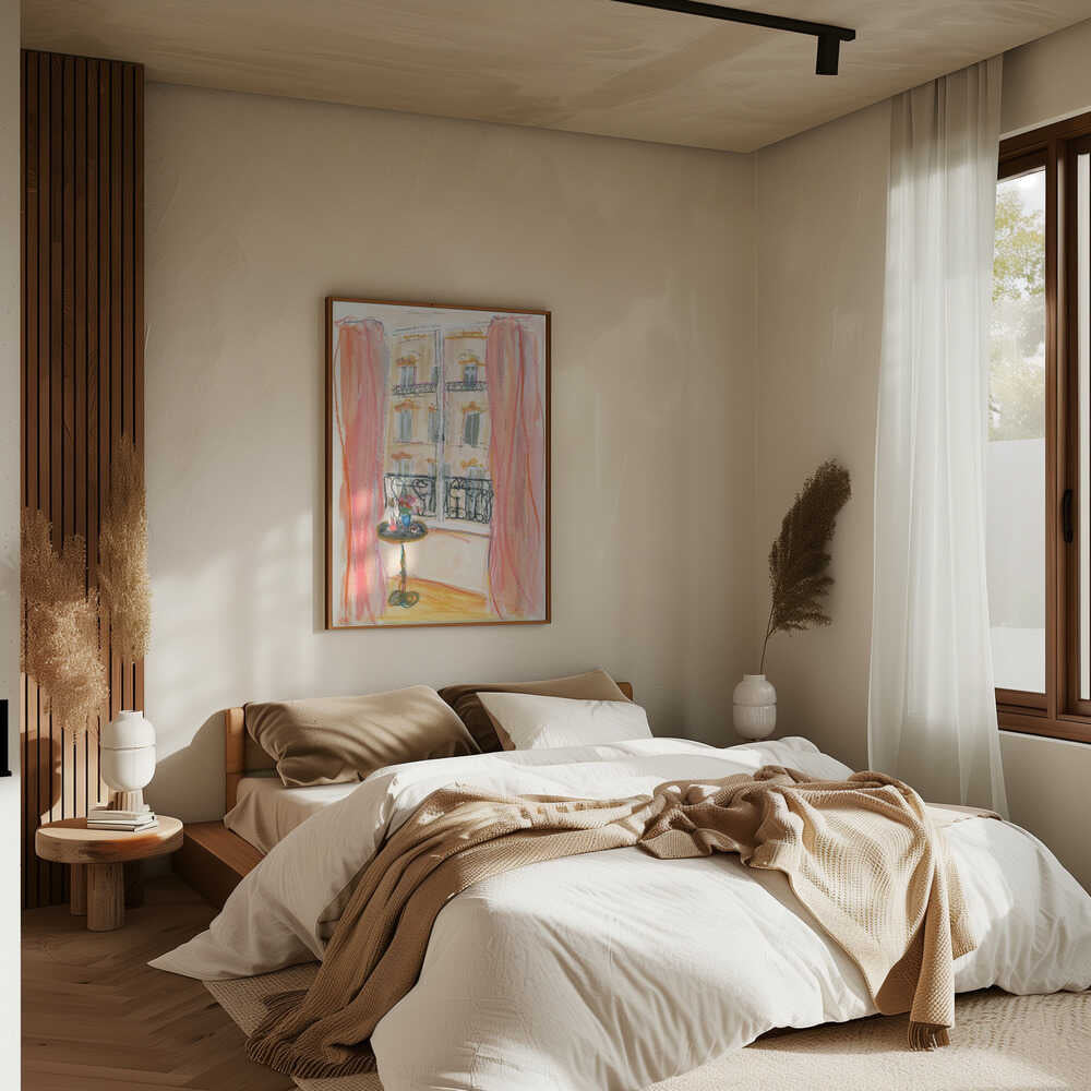 Paris Window View Illustration - Stretched Canvas Poster or Fine Art Print