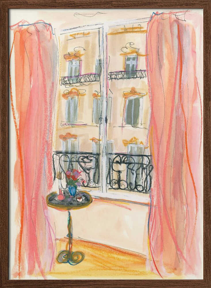 Paris Window View Illustration - Stretched Canvas Poster or Fine Art Print