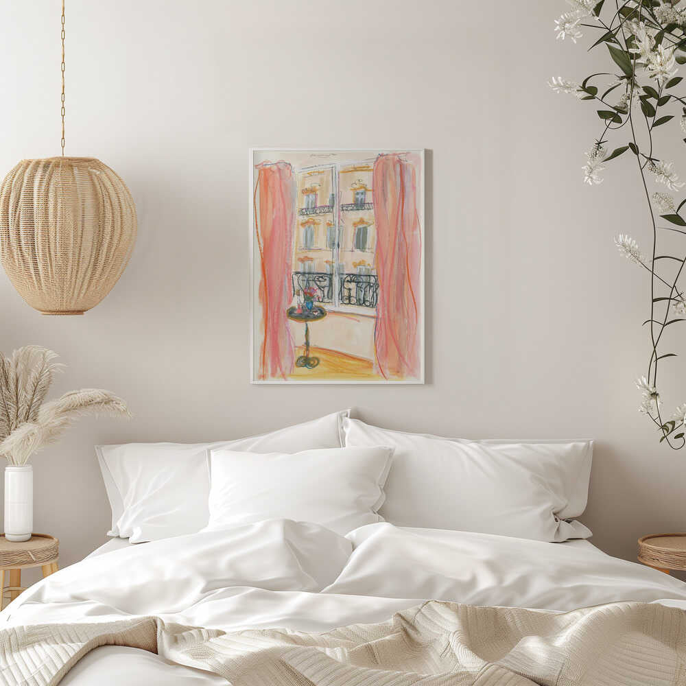 Paris Window View Illustration - Stretched Canvas Poster or Fine Art Print