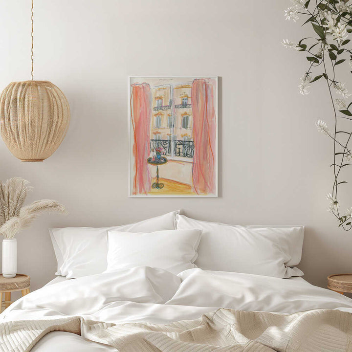 Paris Window View Illustration - Stretched Canvas Poster or Fine Art Print