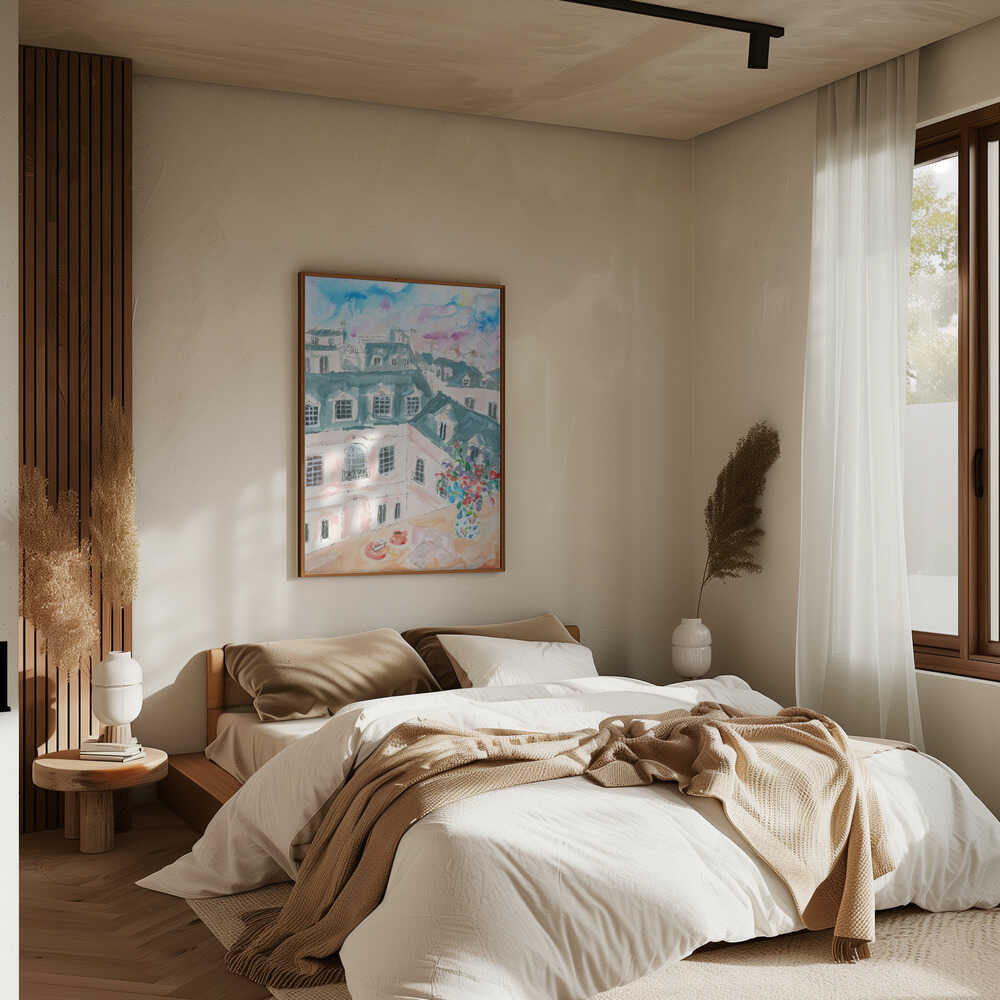 Parisian Rooftop - Stretched Canvas Poster or Fine Art Print