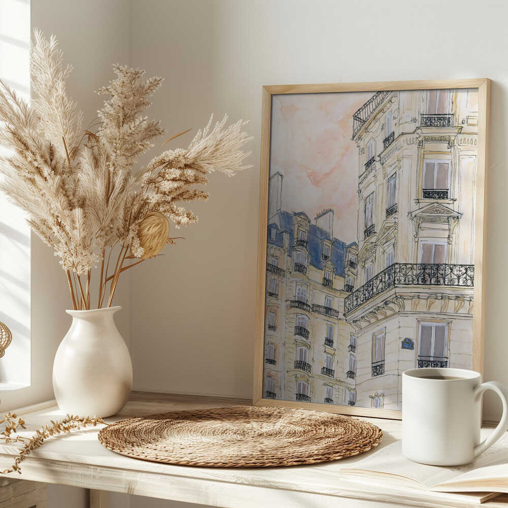 Parisian Street Corner - Stretched Canvas Poster or Fine Art Print