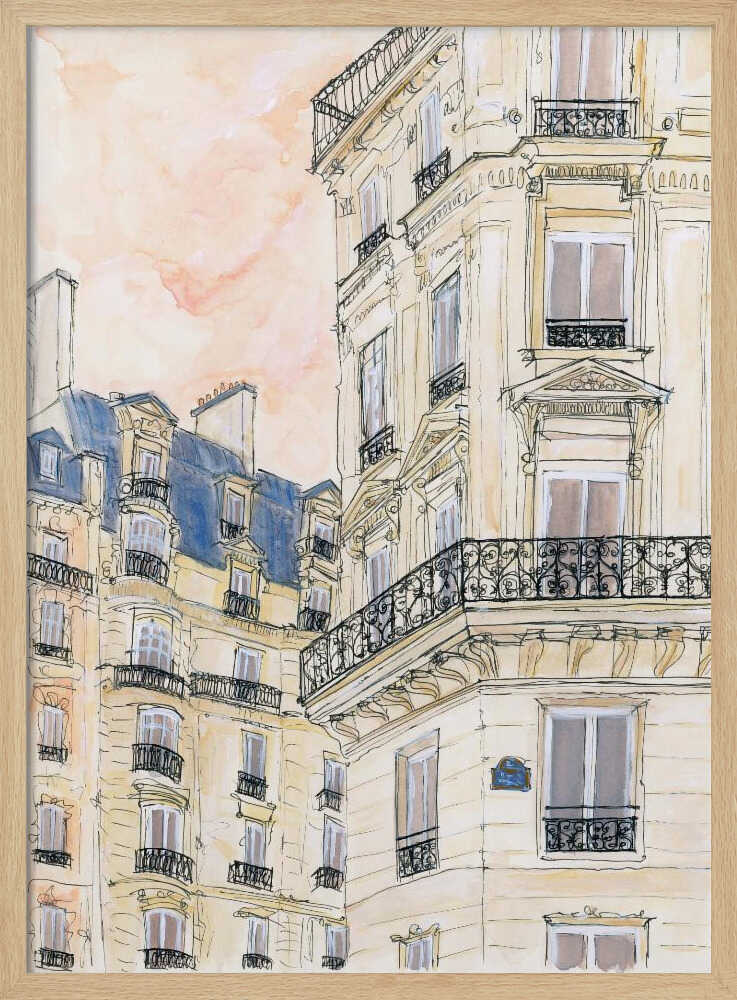 Parisian Street Corner - Stretched Canvas Poster or Fine Art Print