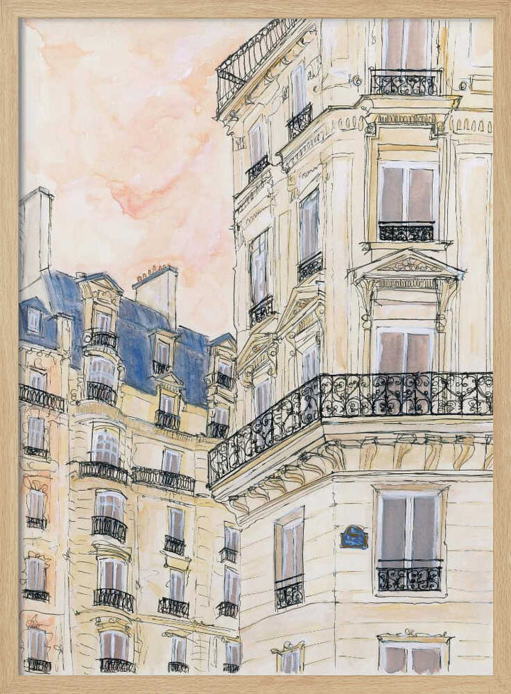 Parisian Street Corner - Stretched Canvas Poster or Fine Art Print