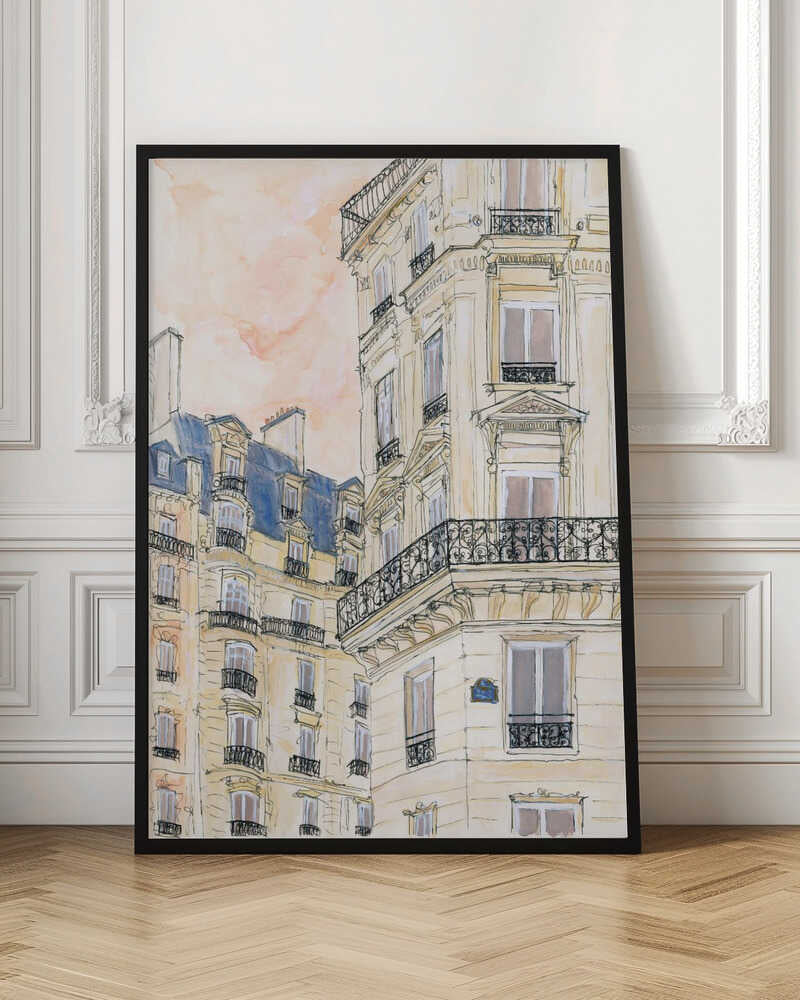 Parisian Street Corner - Stretched Canvas Poster or Fine Art Print