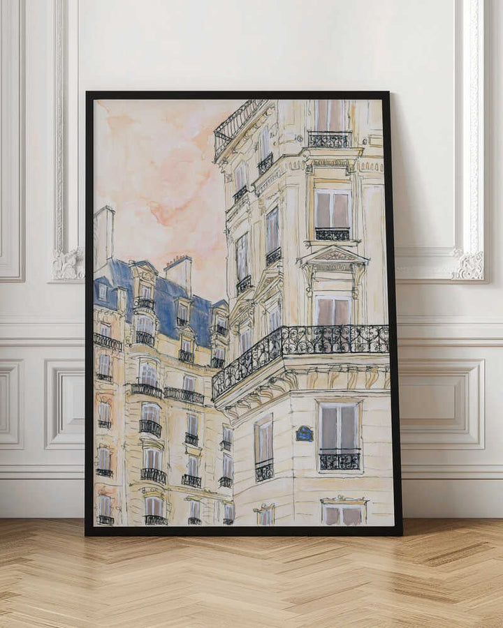 Parisian Street Corner - Stretched Canvas Poster or Fine Art Print