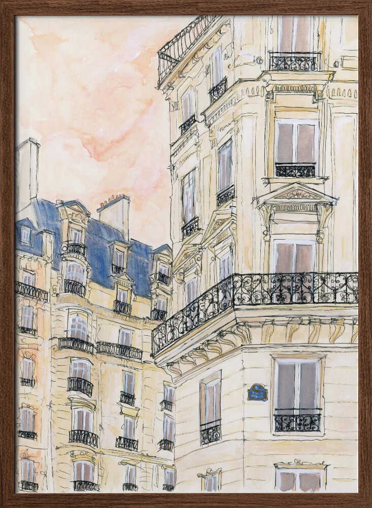 Parisian Street Corner - Stretched Canvas Poster or Fine Art Print