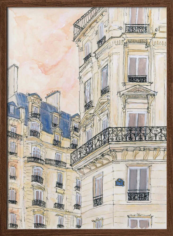 Parisian Street Corner - Stretched Canvas Poster or Fine Art Print