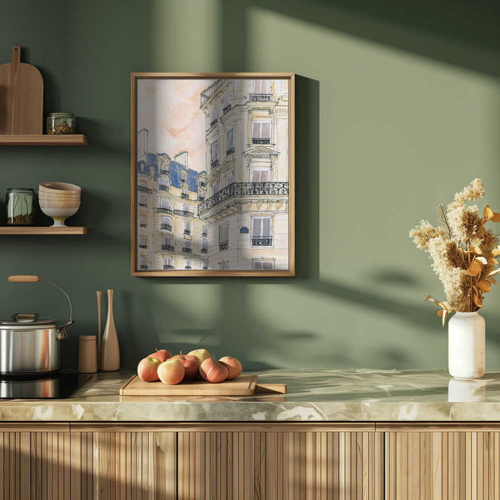 Parisian Street Corner - Stretched Canvas Poster or Fine Art Print