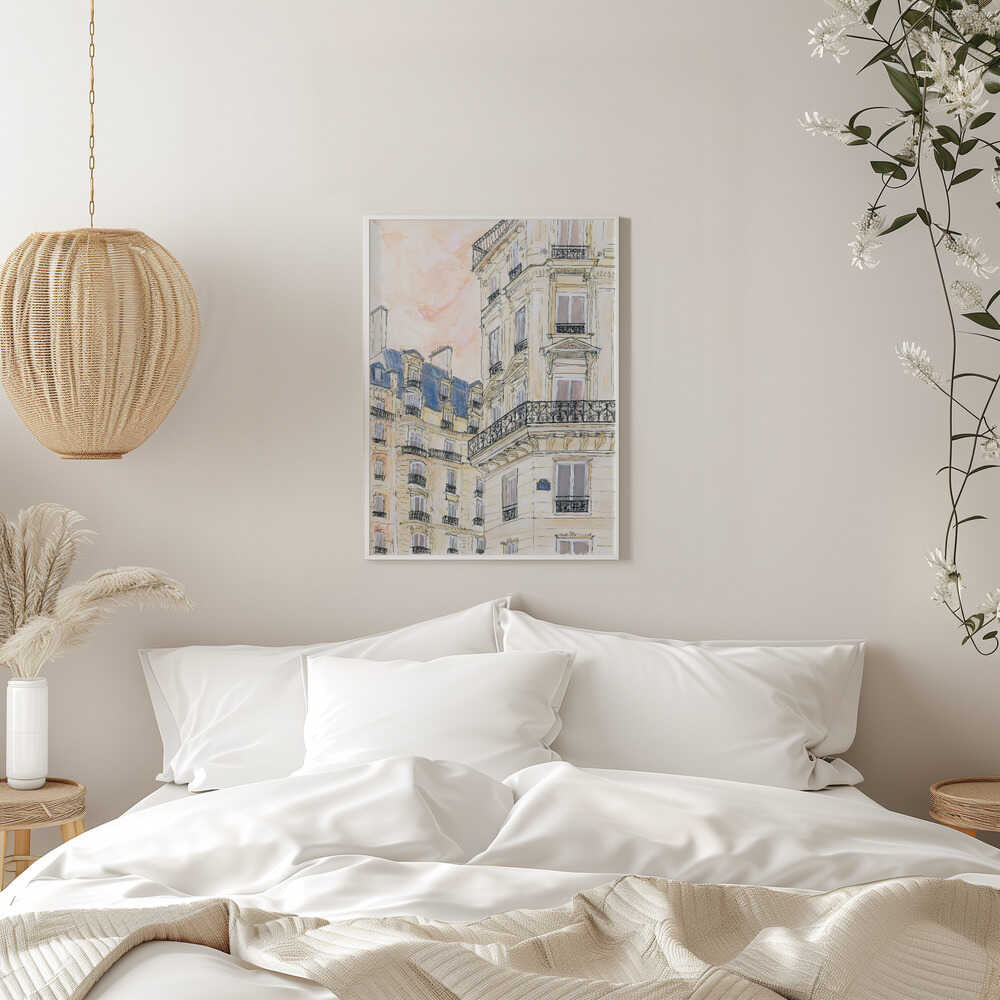 Parisian Street Corner - Stretched Canvas Poster or Fine Art Print