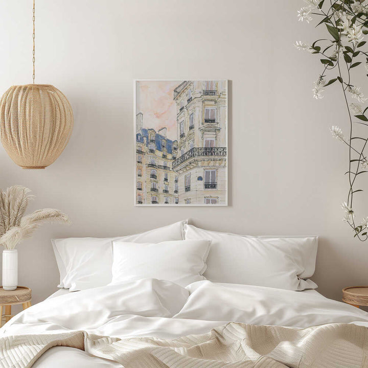 Parisian Street Corner - Stretched Canvas Poster or Fine Art Print