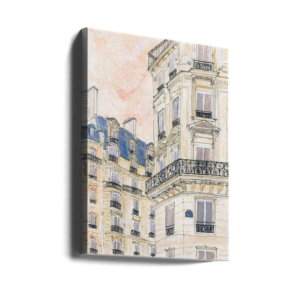 Parisian Street Corner - Stretched Canvas Poster or Fine Art Print