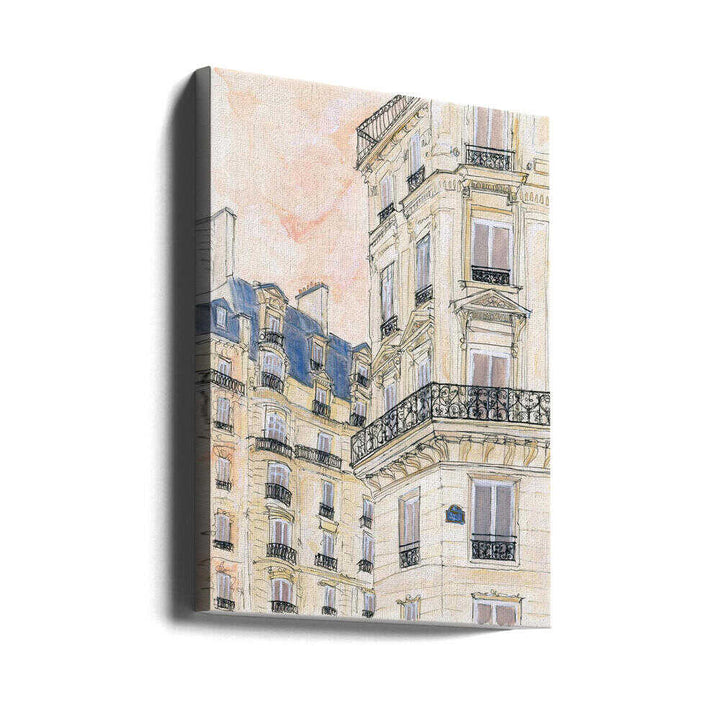 Parisian Street Corner - Stretched Canvas Poster or Fine Art Print
