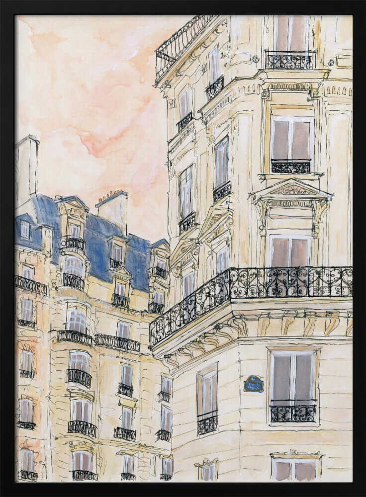 Parisian Street Corner - Stretched Canvas Poster or Fine Art Print