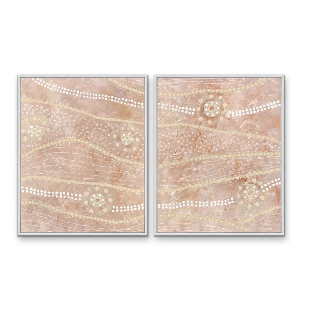 Passing Through- Two Piece Aboriginal Art Print Set by Holly Stowers - Canvas or Art Print Dot Paintings I Heart Wall Art Australia 