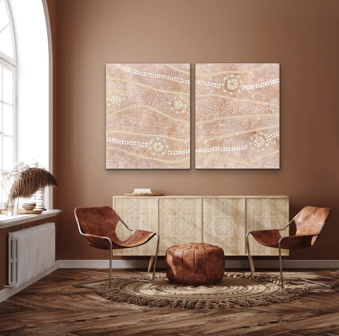 Passing Through- Two Piece Aboriginal Art Print Set by Holly Stowers - Canvas or Art Print Dot Paintings I Heart Wall Art Australia 