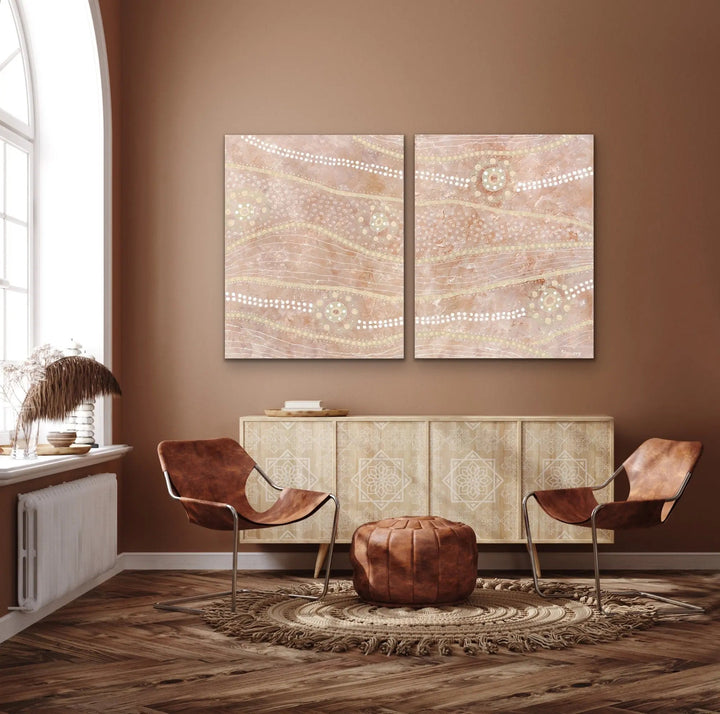 Passing Through- Two Piece Aboriginal Art Print Set by Holly Stowers - Canvas or Art Print Dot Paintings I Heart Wall Art Australia 