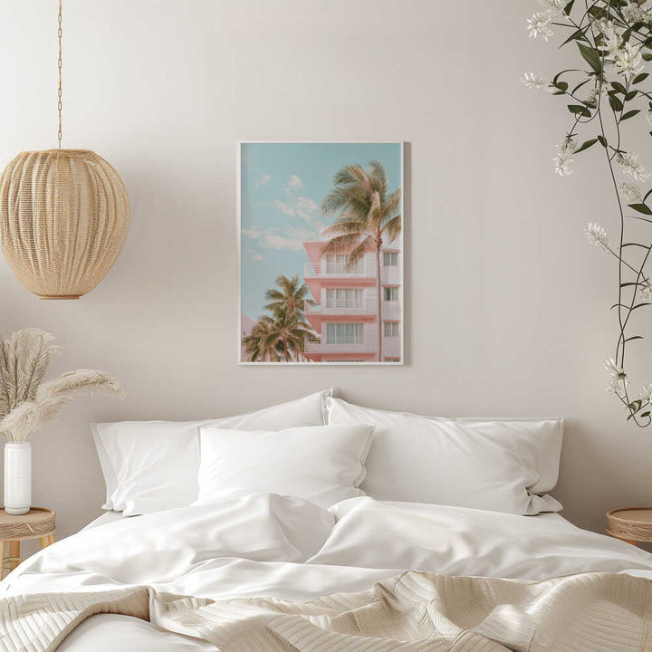 Pastel Building with Palm Trees - Stretched Canvas, Poster or Fine Art Print - I Heart Wall Art - Poster Print, Canvas Print or Framed Art Print