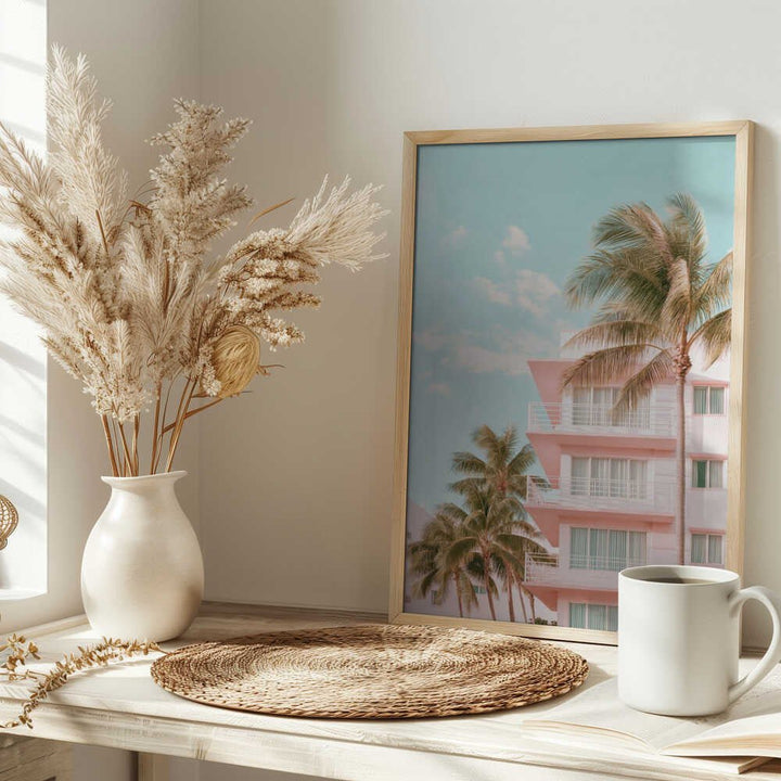 Pastel Building with Palm Trees - Stretched Canvas, Poster or Fine Art Print - I Heart Wall Art - Poster Print, Canvas Print or Framed Art Print