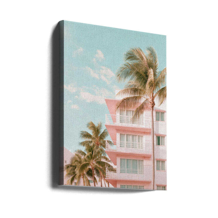 Pastel Building with Palm Trees - Stretched Canvas, Poster or Fine Art Print - I Heart Wall Art - Poster Print, Canvas Print or Framed Art Print