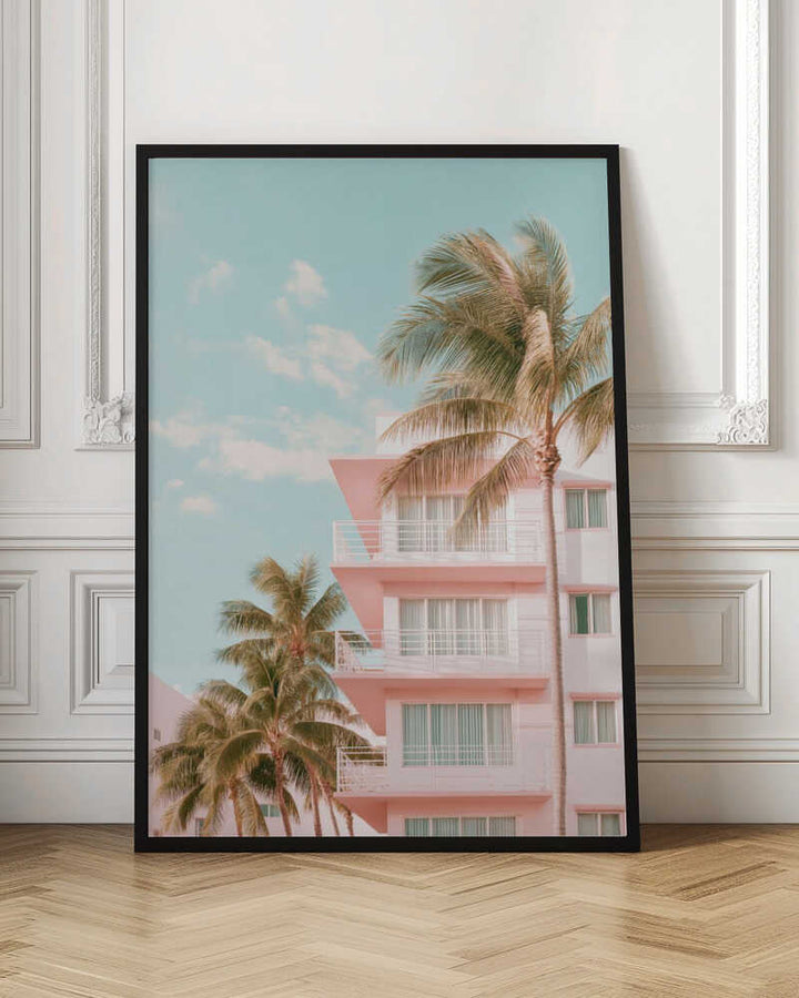 Pastel Building with Palm Trees - Stretched Canvas, Poster or Fine Art Print - I Heart Wall Art - Poster Print, Canvas Print or Framed Art Print