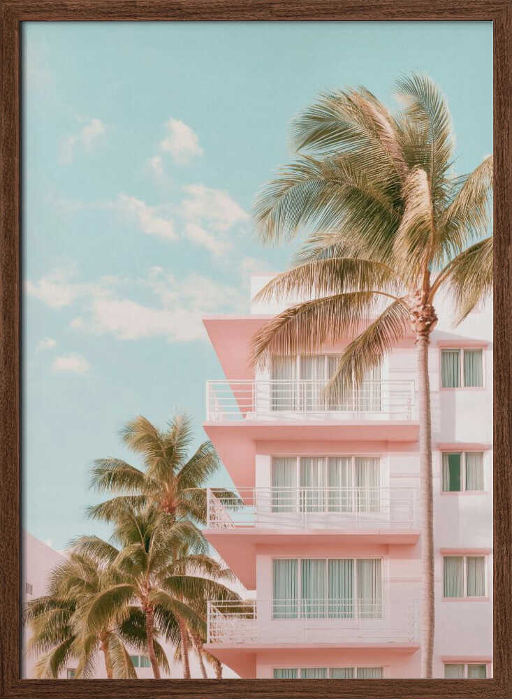 Pastel Building with Palm Trees - Stretched Canvas, Poster or Fine Art Print - I Heart Wall Art - Poster Print, Canvas Print or Framed Art Print