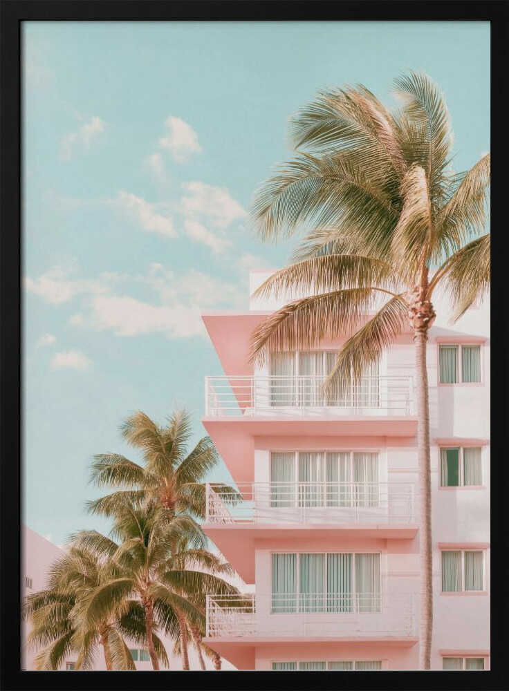 Pastel Building with Palm Trees - Stretched Canvas, Poster or Fine Art Print - I Heart Wall Art - Poster Print, Canvas Print or Framed Art Print