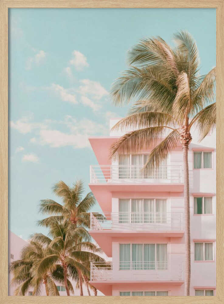 Pastel Building with Palm Trees - Stretched Canvas, Poster or Fine Art Print - I Heart Wall Art - Poster Print, Canvas Print or Framed Art Print