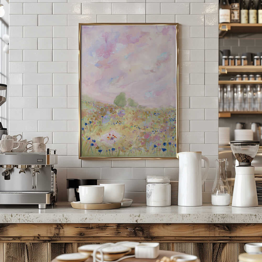 Pastel Meadow Bliss - Stretched Canvas Poster or Fine Art Print