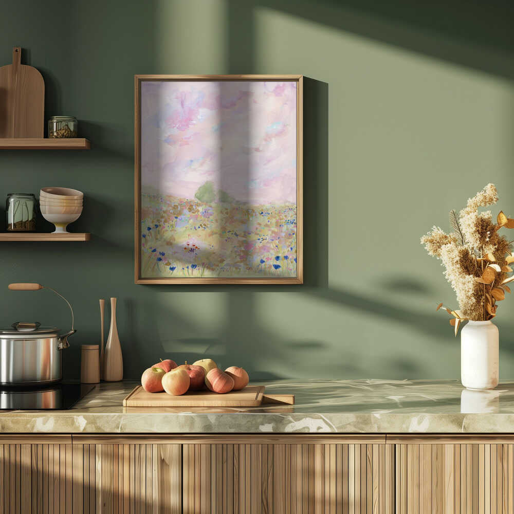 Pastel Meadow Bliss - Stretched Canvas Poster or Fine Art Print