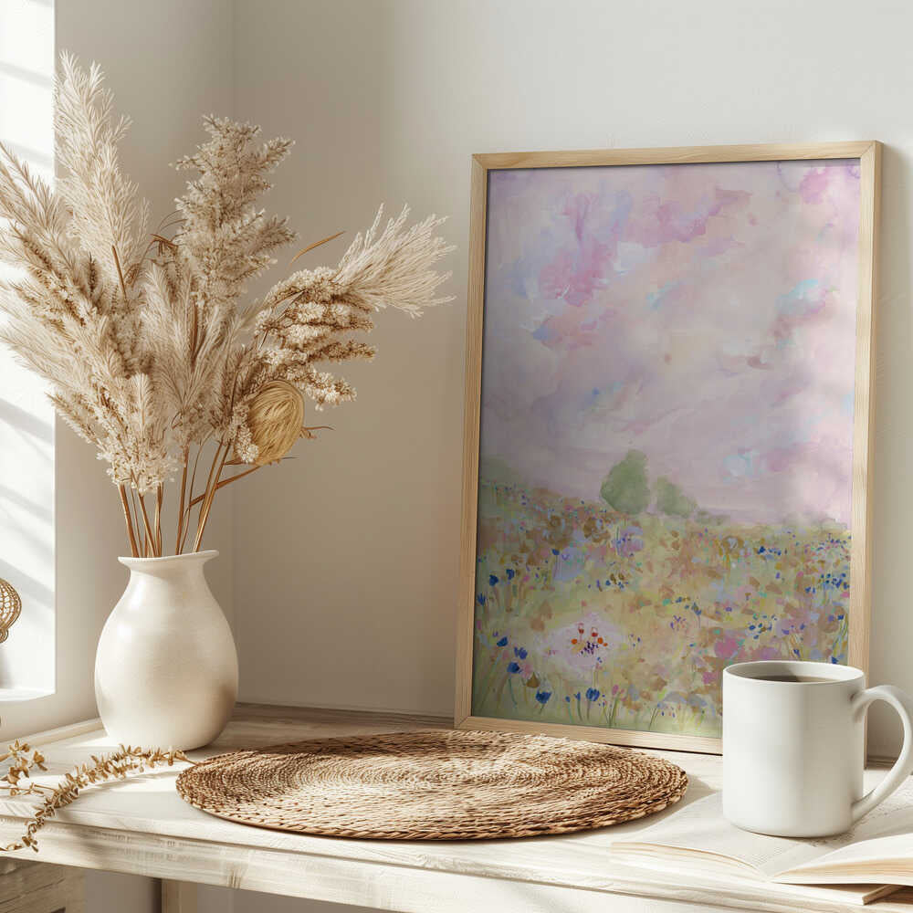 Pastel Meadow Bliss - Stretched Canvas Poster or Fine Art Print