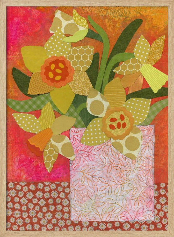 Patchwork Daffodil Still Life - Stretched Canvas, Poster or Fine Art Print - I Heart Wall Art - Poster Print, Canvas Print or Framed Art Print