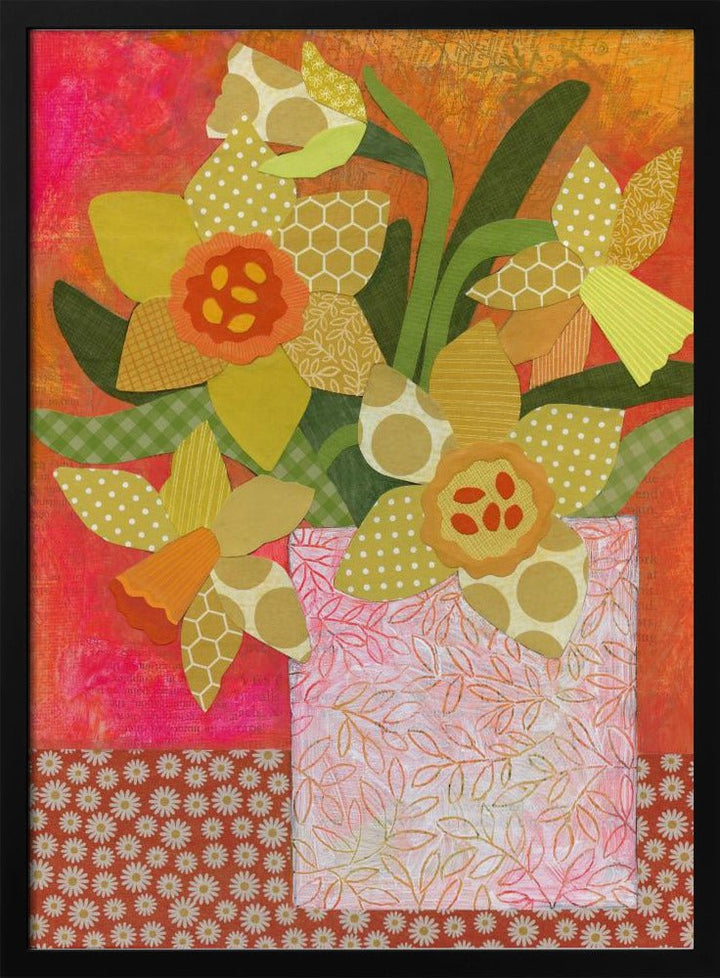 Patchwork Daffodil Still Life - Stretched Canvas, Poster or Fine Art Print - I Heart Wall Art - Poster Print, Canvas Print or Framed Art Print