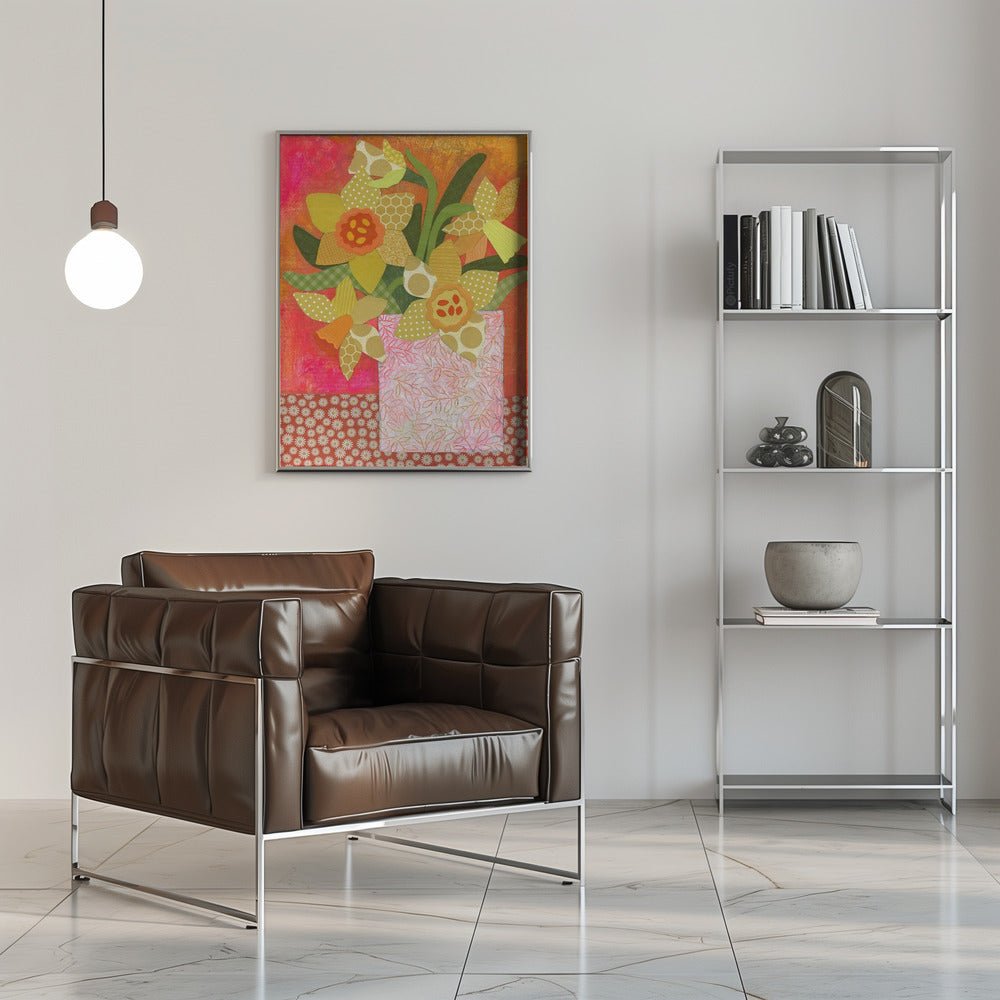 Patchwork Daffodil Still Life - Stretched Canvas, Poster or Fine Art Print - I Heart Wall Art - Poster Print, Canvas Print or Framed Art Print