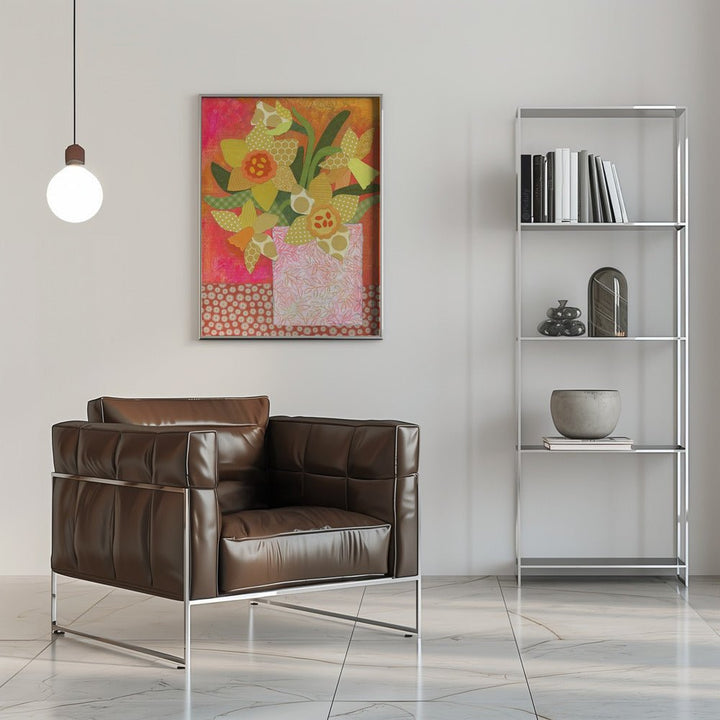 Patchwork Daffodil Still Life - Stretched Canvas, Poster or Fine Art Print - I Heart Wall Art - Poster Print, Canvas Print or Framed Art Print
