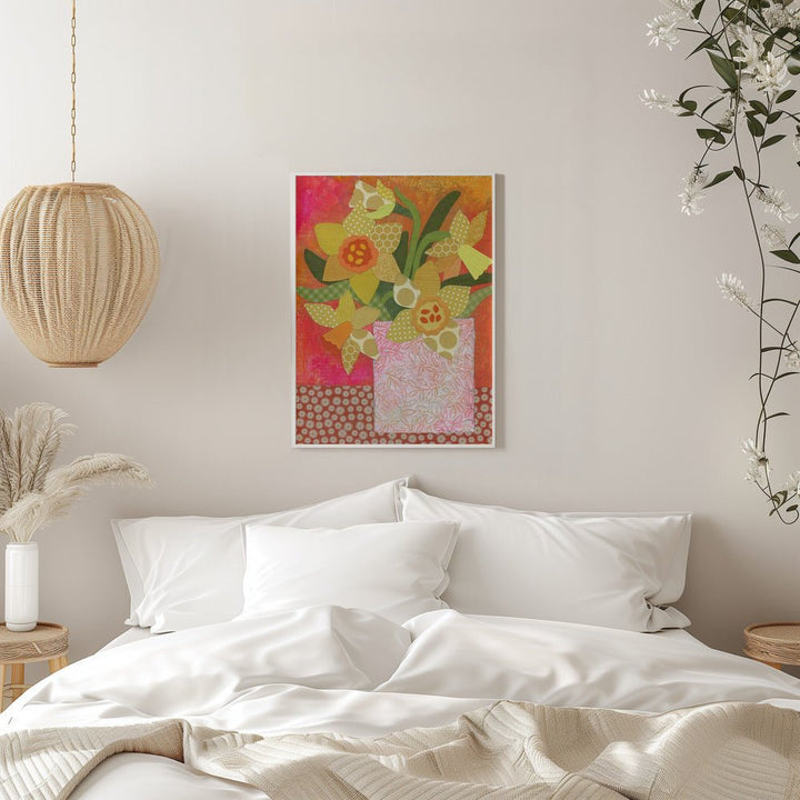 Patchwork Daffodil Still Life - Stretched Canvas, Poster or Fine Art Print - I Heart Wall Art - Poster Print, Canvas Print or Framed Art Print