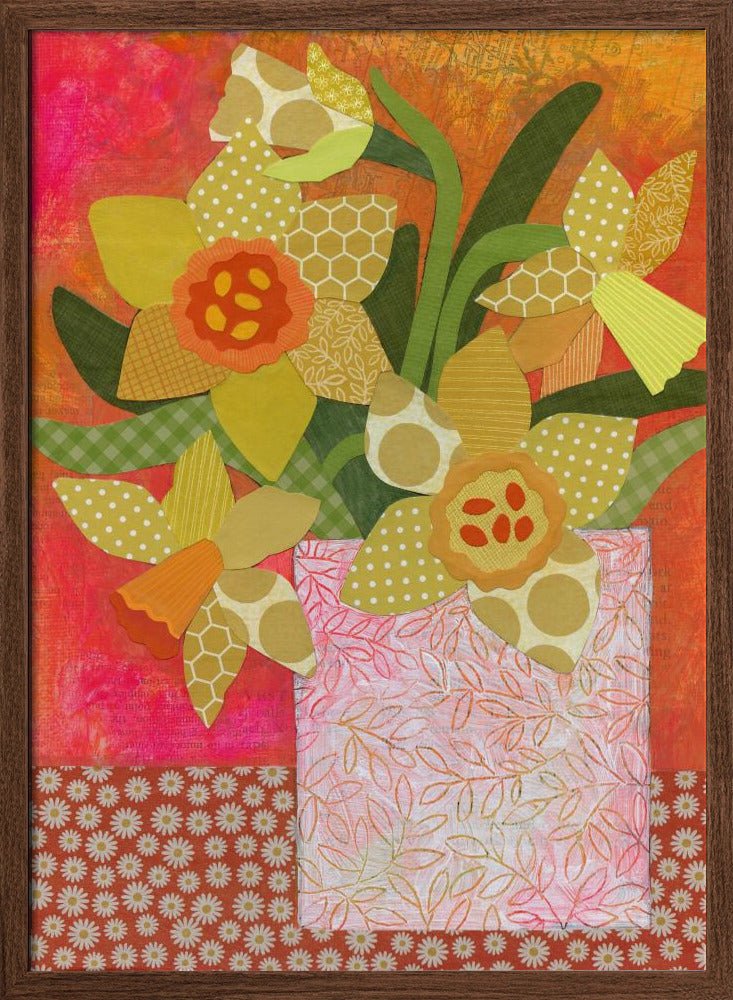 Patchwork Daffodil Still Life - Stretched Canvas, Poster or Fine Art Print - I Heart Wall Art - Poster Print, Canvas Print or Framed Art Print