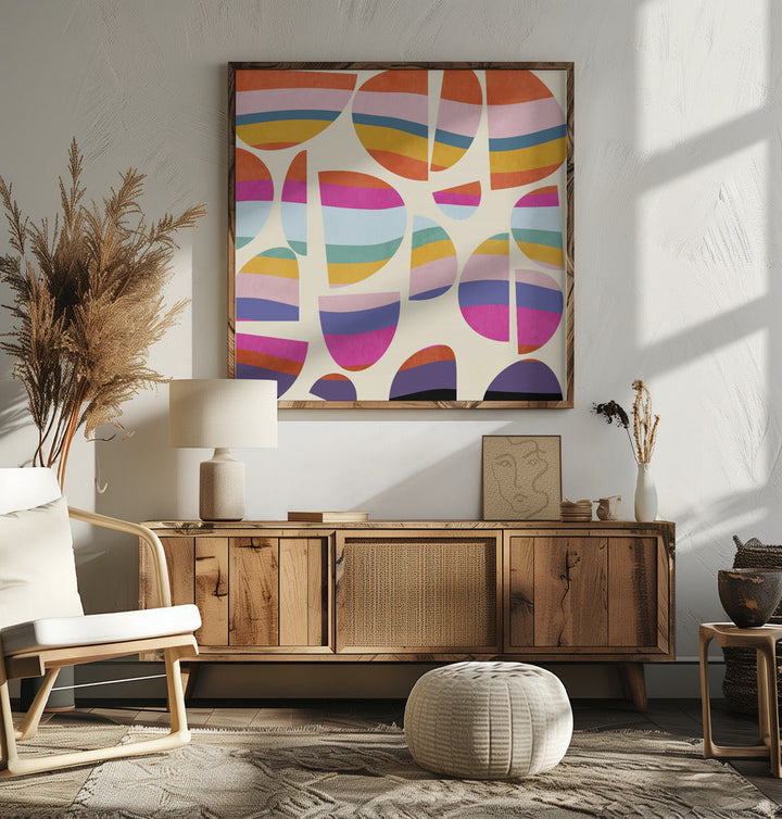 Pattern3 Mid Bunt 5 Kopie - Square Stretched Canvas, Poster or Fine Art Print I Heart Wall Art