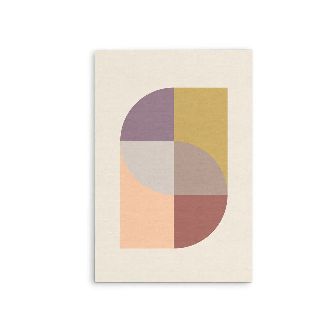 Peach 31 geometric stretched canvas print featuring soft earthy tones in muted purple yellow peach and terracotta on cream background