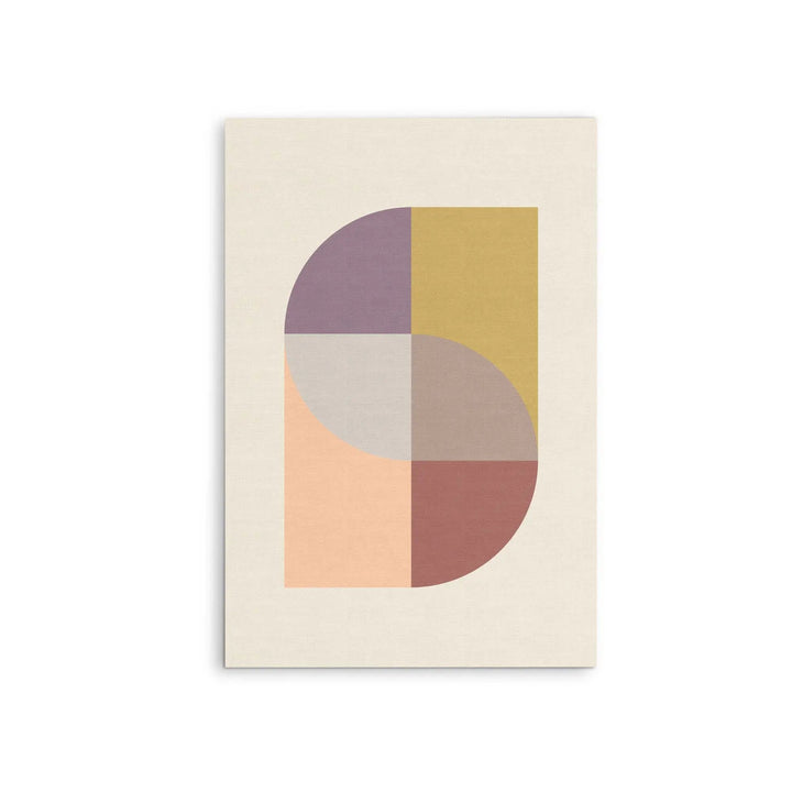 Peach 31 geometric stretched canvas print featuring soft earthy tones in muted purple yellow peach and terracotta on cream background