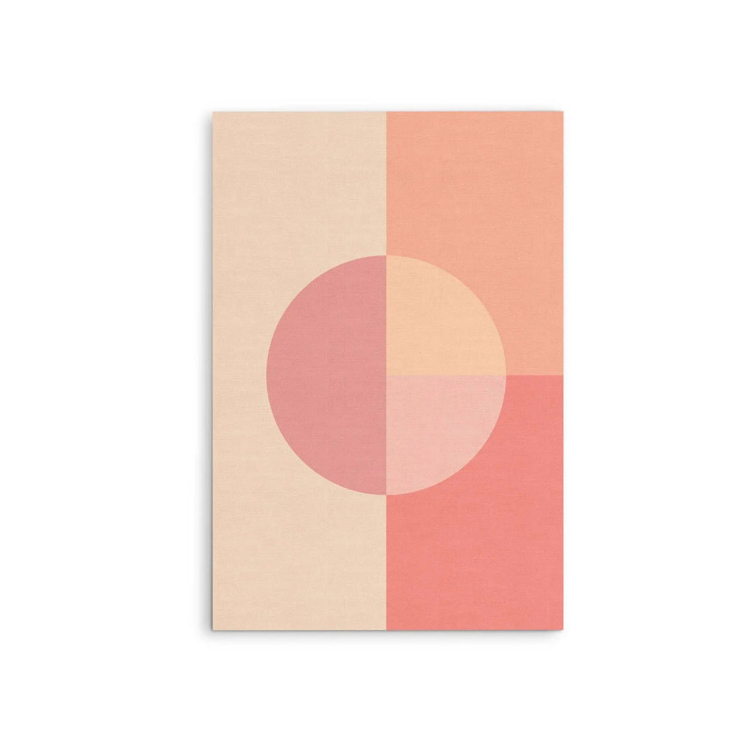 Pastel pink and beige abstract split circle design on peach 35 geometric stretched canvas or framed fine art print