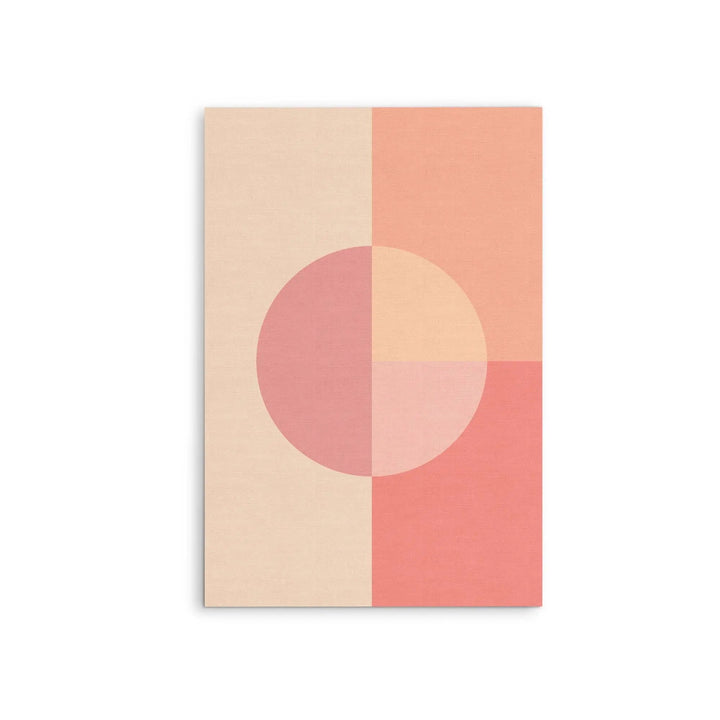 Pastel pink and beige abstract split circle design on peach 35 geometric stretched canvas or framed fine art print