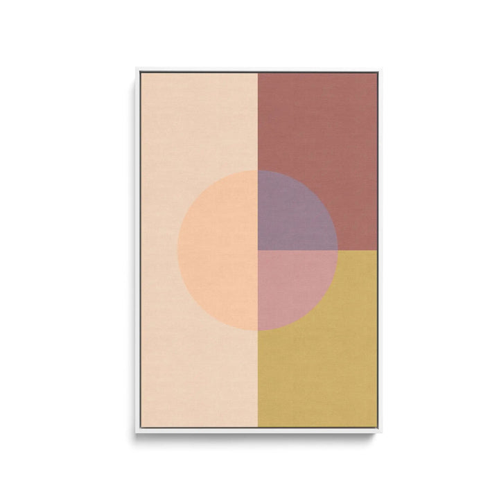 Peach 36 pastel geometric stretched canvas print featuring a soft peach circle overlapping terracotta mauve and olive panels